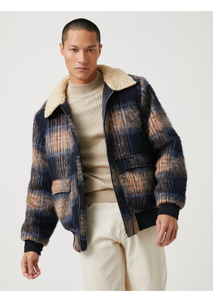 Yaka Detaylı Ceket Cepli Fermuarlı Yumuşak Dokulu