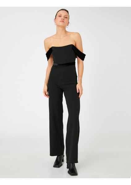 Straplez Abiye Tulum Bol Paça Kadife Detaylı