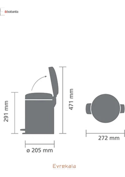 Evrekala Shop Brabantia Çöp Kutusu 5 Litre Yeni Bej Rengi