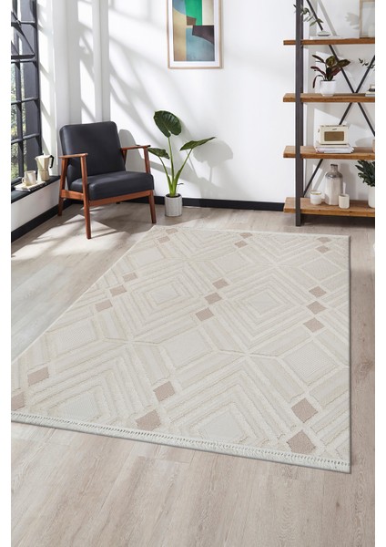 Grade Bukleli Dokuma Halı Çocuk Odası Oturma Odası Salon Mutfak Halısı 22597A Krem