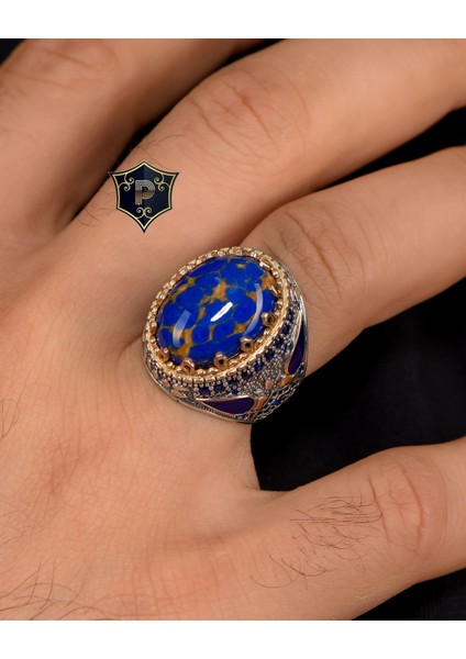 Gümüş 925 Ayar Gümüş Erkek Yüzüğü Lapis Taşlı Zirkon Taş Süslemeli fiyatları