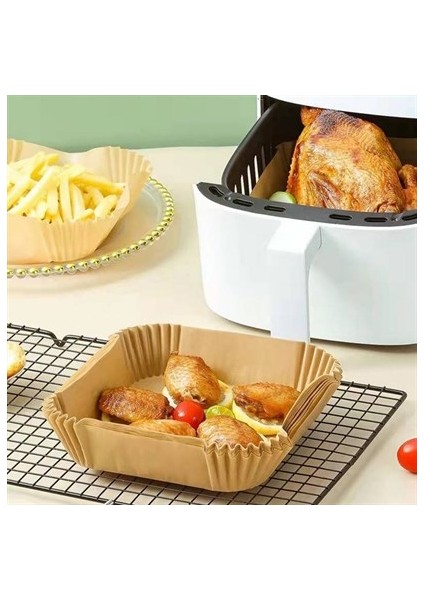 50 Adet Air Fryer Pişirme Kağıdı Tek Kullanımlık Hava Fritöz Yağ Geçirmez Yapışmaz Kare Tabak Model