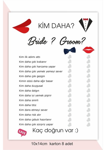 43Cici Süsler Organizasyon Gelin Mi? Damat Mı? Soru Kartı Düğün Nişan Bekarlığa Veda Kartları 8 Adet 10X14 cm