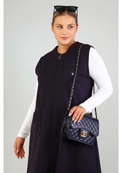 Kadın Büyük Beden Çelik Örme Yelek Kolsuz Uzun Siyah Bordo Haki Lacivert fırsatları