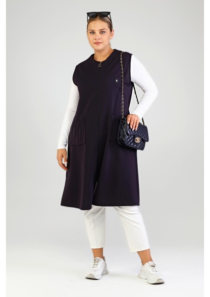 Kadın Büyük Beden Çelik Örme Yelek Kolsuz Uzun Siyah Bordo Haki Lacivert indirimleri