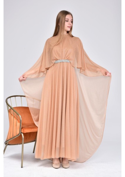 Kadin Buyuk Beden Abiye Elbise Pelerinli ve Simli modelleri