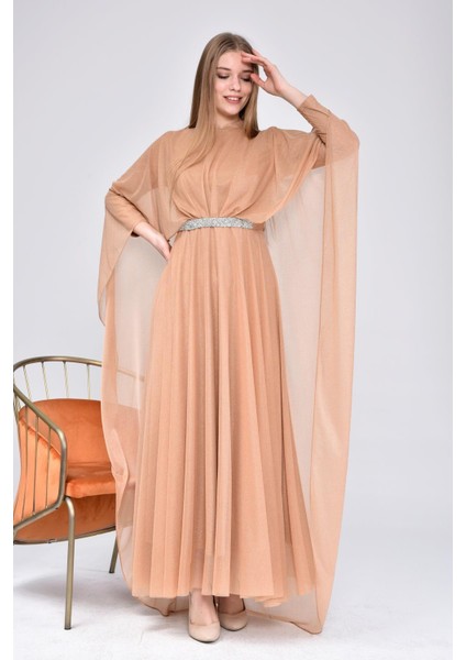 Kadin Buyuk Beden Abiye Elbise Pelerinli ve Simli fırsatları