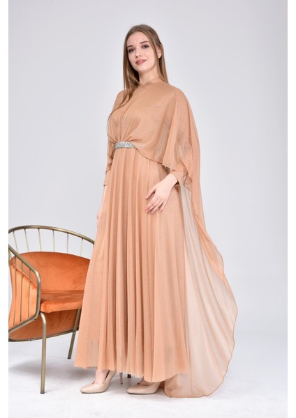 Kadin Buyuk Beden Abiye Elbise Pelerinli ve Simli indirimleri