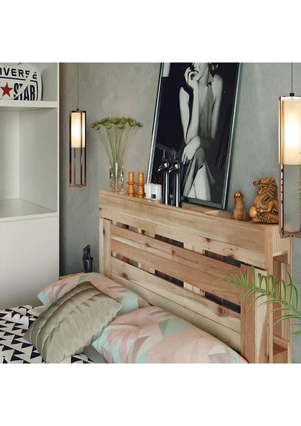 Loolpi Home doğal Ahşap Başlıklı Palet Karyola Yer Yatağı Tek ve Çift Kişilik