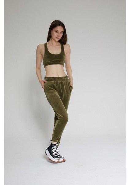 Haki Kadın Kadife Büzgülü Sütyen Bra - Velve fırsatları