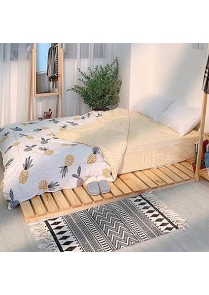 Loolpi Home japon Model Doğal Ahşap Karyola Yer Yatağı Tek ve Çift Kişilik