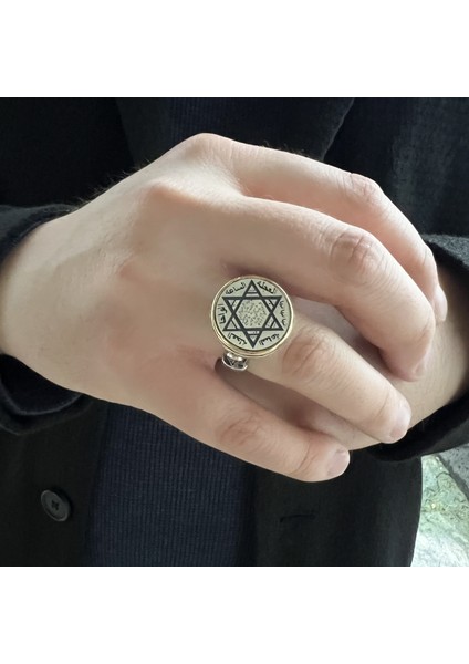 925 Ayar Gümüş Kalem Işlemeli Süleyman Mührü Erkek Yüzük modelleri