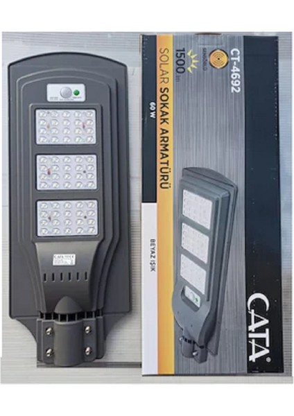 CT-4692 60W Solar Sokak Armatürü 1500 Lm Sensörlü Beyaz Işık