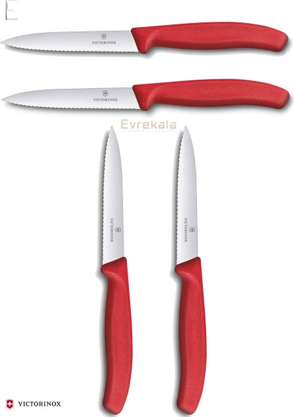 Evrekala Shop Victorinox Kırmızı Büyük Bıçak Seti 10 cm Special Edition 4'lü