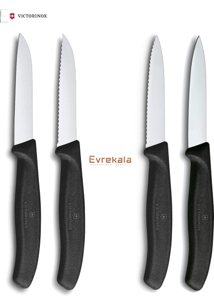 Evrekala Shop Victorinox Tam Bıçak Seti 4'lü Black Series Meyve - Sebze Bıçakları