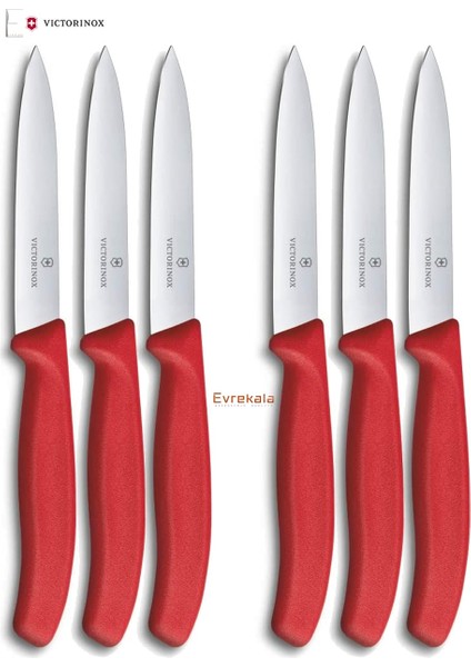 Evrekala Shop Victorinox 6'lı Büyük Bıçak Seti Düz 10 cm Red Series Soyma Bıçakları