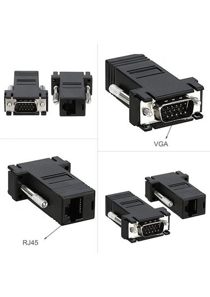 RJ45 To VGA Adaptör Çevirici Dönüştürücü Ek 30 Metre Uzatıcı Cat5/6