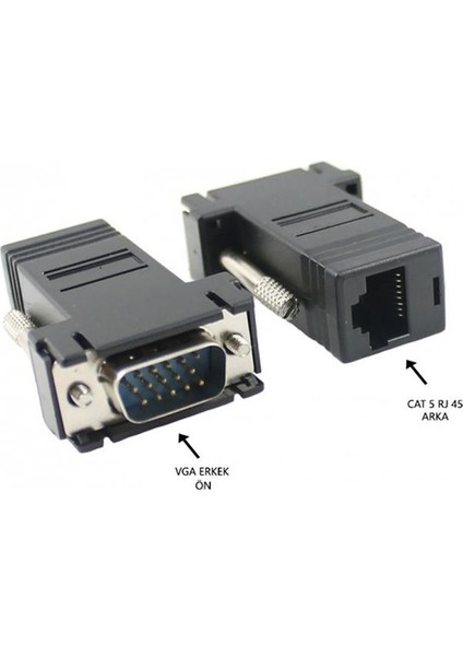 RJ45 To VGA Adaptör Çevirici Dönüştürücü Ek 30 Metre Uzatıcı Cat5/6