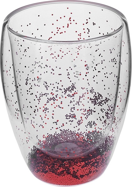 Pia Çift Cidarlı Red Glitter Su Bardağı 350 ml