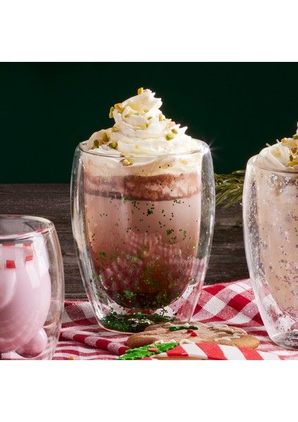 Pia Çift Cidarlı Green Glitter Su Bardağı 350 ml