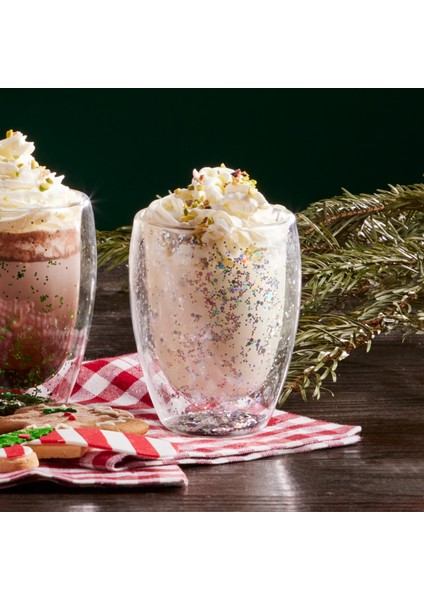 Pia Çift Cidarlı Silver Glitter Su Bardağı 350 ml