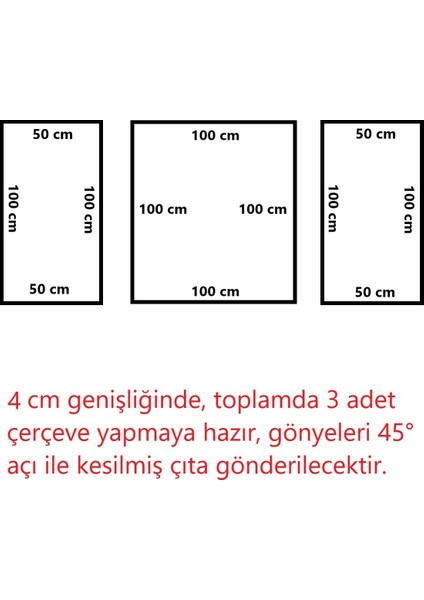 Dekoratif Boyanabilir 3 Adet Hazır Kesimli Çerçeve 4 cm