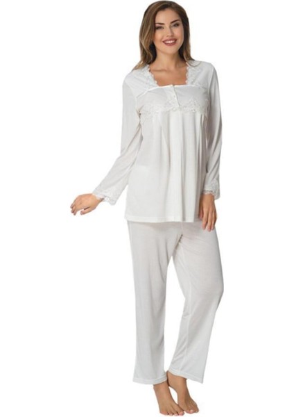 Kadın Lohusa Hamile Uzun Kollu Dantelli Pijama Takımı 7012