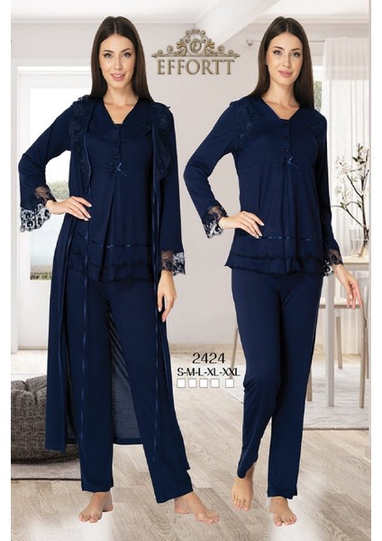Kadın Lacivert Uzun Kollu Lohusa Hamile Pijama Takımı Sabahlık 2424