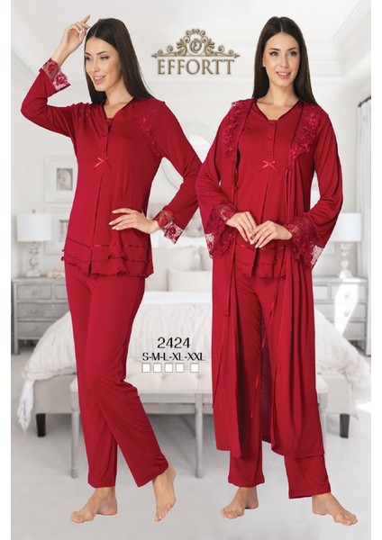 Kadın Vişne Uzun Kollu Lohusa Hamile Pijama Takımı Sabahlık 2424