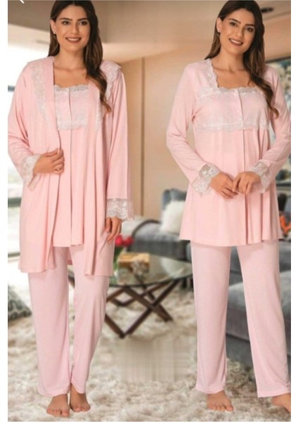 Kadın Pembe Hamile Lohusa Sabahlık Pijama Takımı 2401