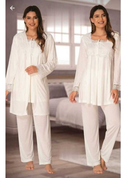Kadın Ekru Hamile Lohusa Sabahlık Pijama Takımı 2401