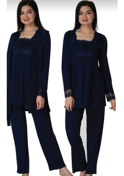 Kadın Lacivert Hamile Lohusa Sabahlık Pijama Takımı 2401