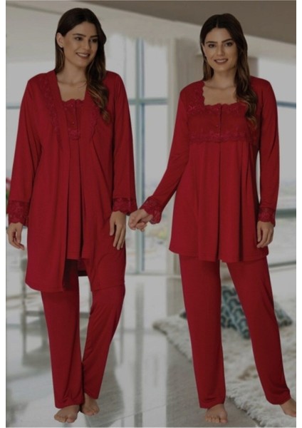 Kadın Vişne Hamile Lohusa Sabahlık Pijama Takımı 2401