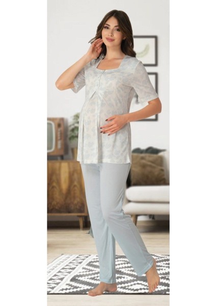 Kadın Mavi Lohusa Hamile Pijama Takımı 8012