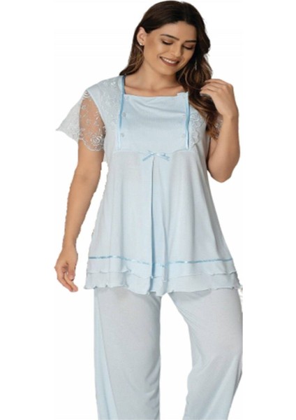 Mavi Hamile Lohusa Kısa Kol Pijama Takım 2051