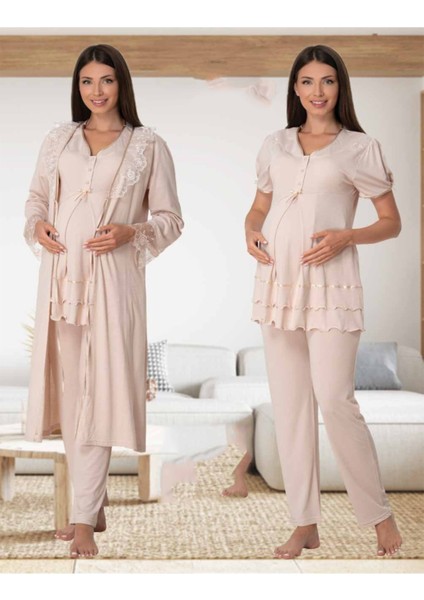 Kadın Lohusa Hamile Pijama Takımı ve Sabahlık Set 8024