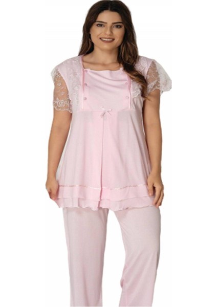 Pembe Hamile Lohusa Kısa Kol Pijama Takım 2051