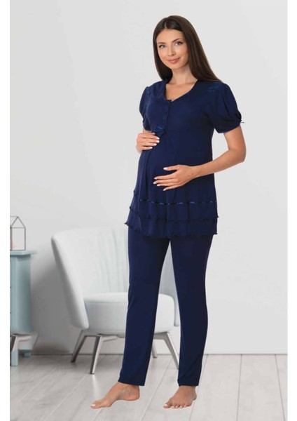 Kadın Lohusa Hamile Lacivert Pijama Takımı 8022