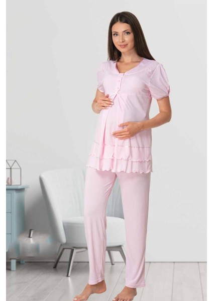 Kadın Pembe Lohusa Hamile Pijama Takımı 8022