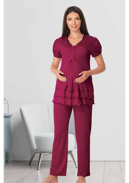 Kadın Lohusa Hamile Vişne Pijama Takımı 8022