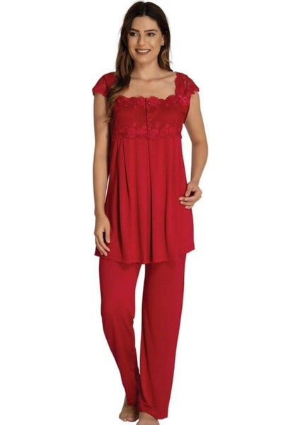 Kadın Vişne Kısa Kollu Lohusa Hamile Pijama Takımı 2303