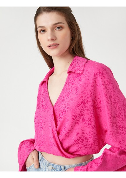 Crop Bluz Anvelop Gömlek Yaka Uzun Kollu fiyatları