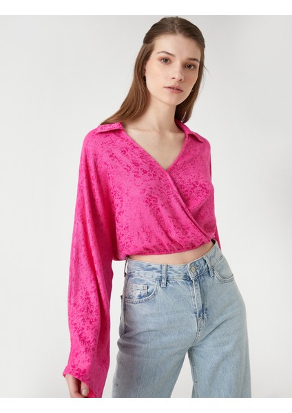 Crop Bluz Anvelop Gömlek Yaka Uzun Kollu fırsatları