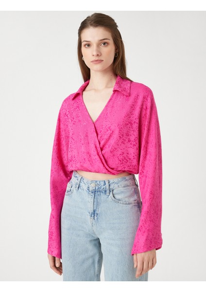 Crop Bluz Anvelop Gömlek Yaka Uzun Kollu indirimleri