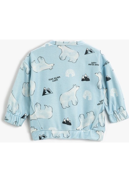 Yumuşak Dokulu Kutup Ayısı Baskılı Sweatshirt Uzun Kollu Manşetleri Lastikli fiyatları