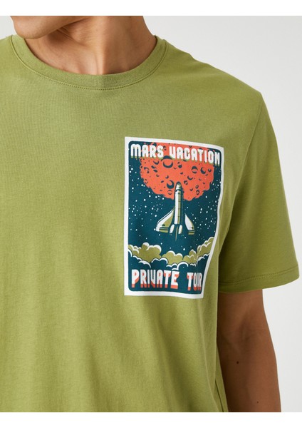 Basic Tişört Uzay Baskılı Bisiklet Yaka Kısa Kollu Pamuklu indirimleri