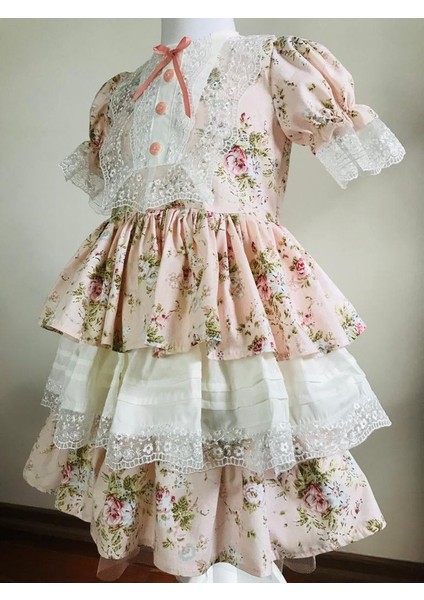 Vintage Pembe Katlı Kız Çocuk Elbisesi fiyatları