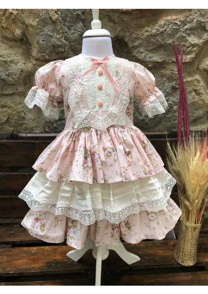 Vintage Pembe Katlı Kız Çocuk Elbisesi fırsatları