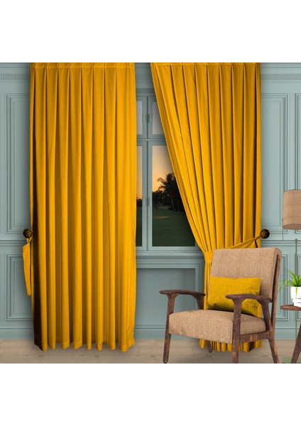Ada Fon Perde Pilesiz Extraforlu Düz Dikim Büzgü Pile K.sarı