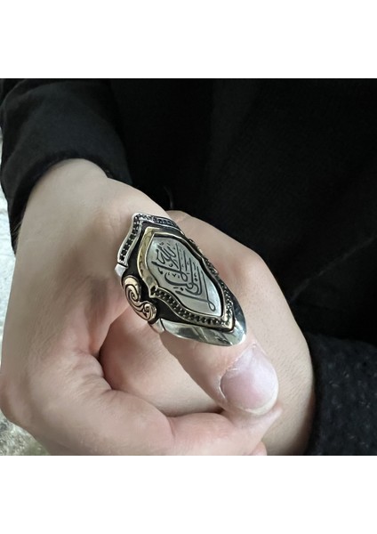 925 Ayar Gümüş Zirkon Taşlı La Galiba Illallah Yazılı Ayarlanabilir Erkek Yüzük modelleri